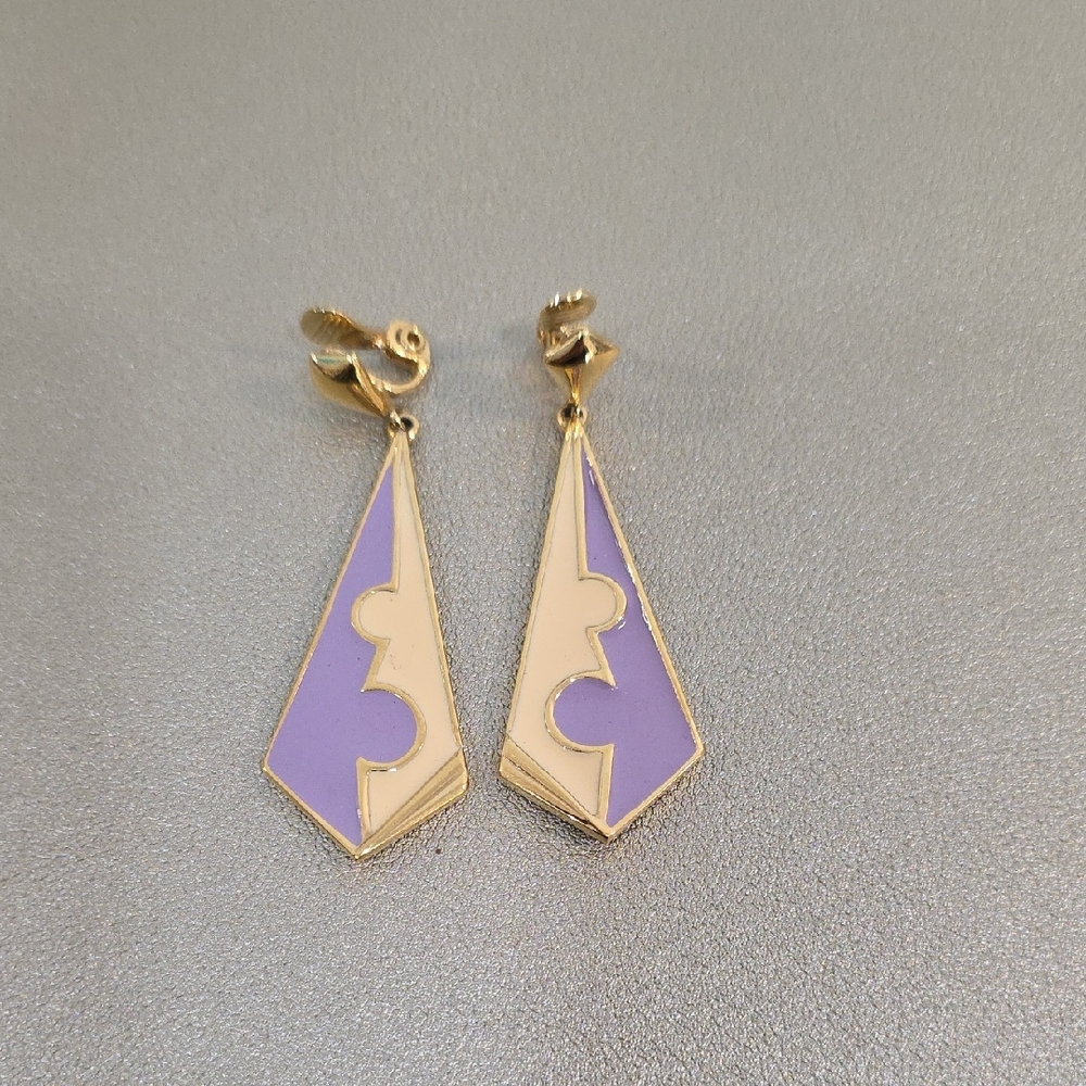 Vintage Monet Earrings, Rare Monet Retro Dangle Drop Earrings, MCM Gold Tone Wit